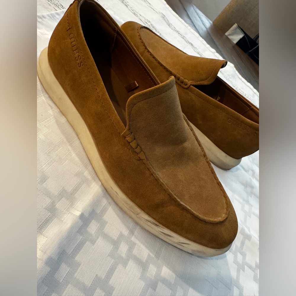 Guess Men's Suede Slip-On Loafers in Chestnut Brown